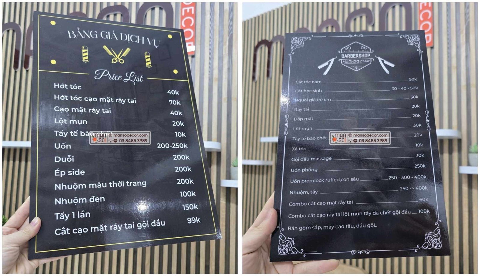 In Menu Một số mẫu menu cầm tay bồi forrm được khách hàng lựa chọn nhiều tại Manso