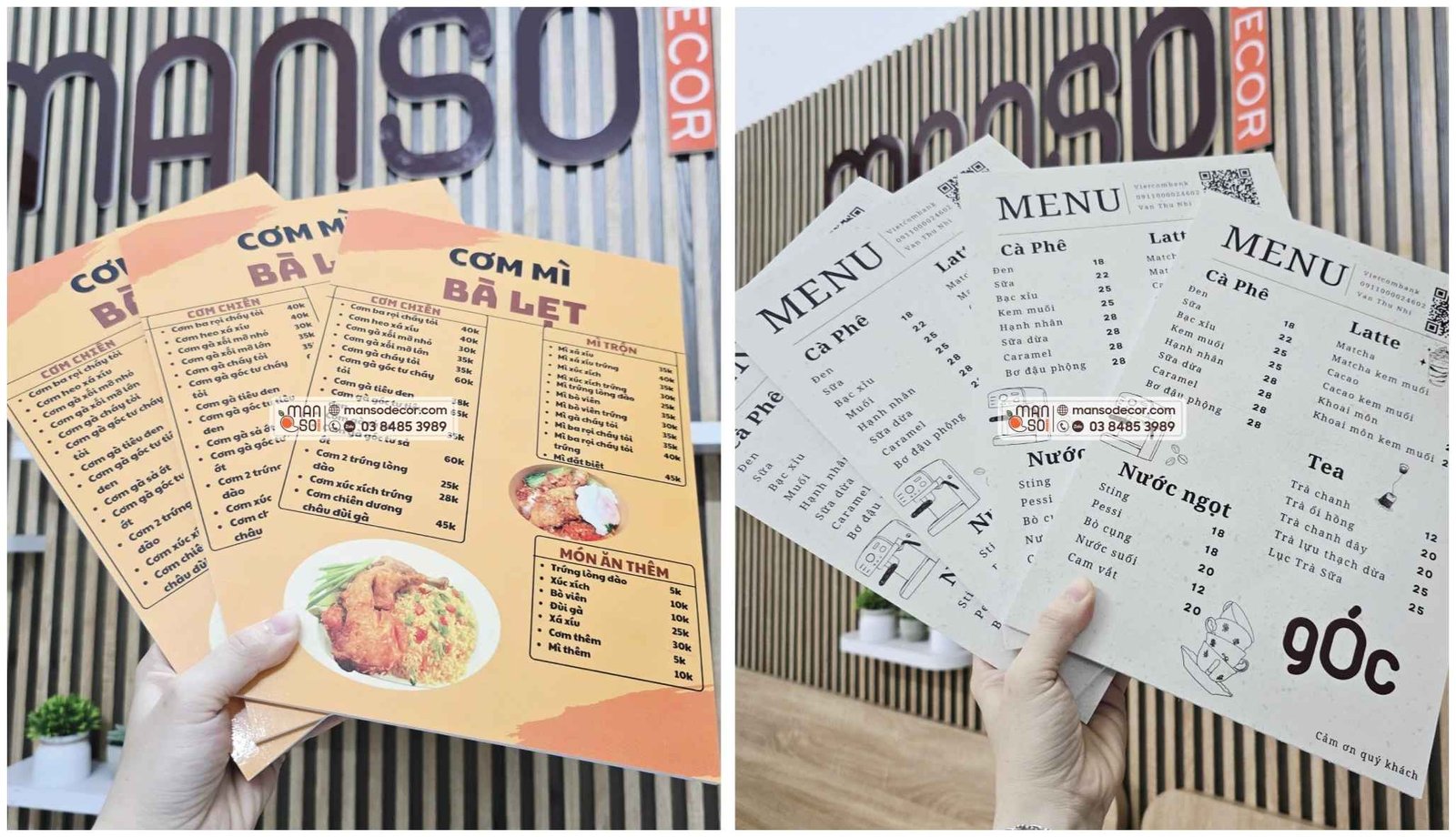 In Menu Một số mẫu menu cầm tay bồi forrm được khách hàng lựa chọn nhiều tại Manso