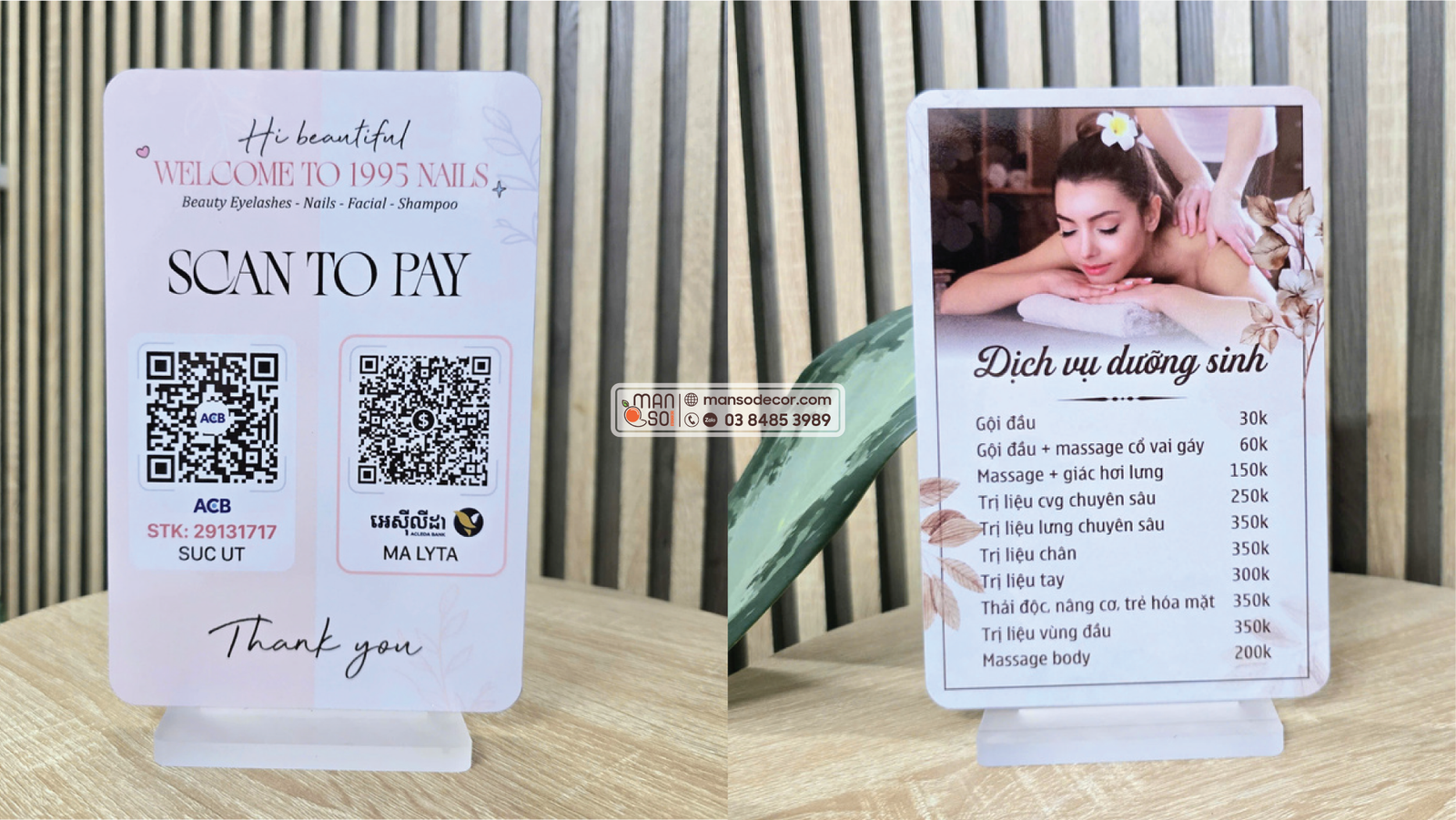 In Menu Để Bàn Báo giá in menu mica để bàn tại Manso Decor