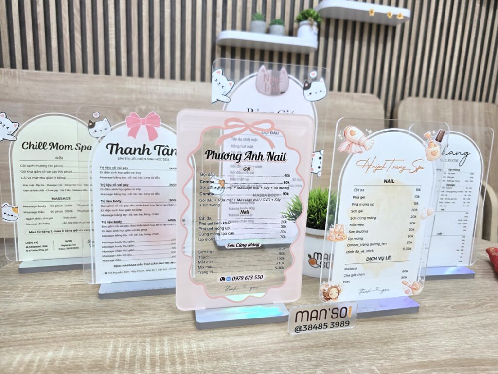 In Menu Đẹp Giá Rẻ HCM Theo Yêu Cầu, Chất Lượng - Manso Decor menu de ban chong nuoc tiem nail spa