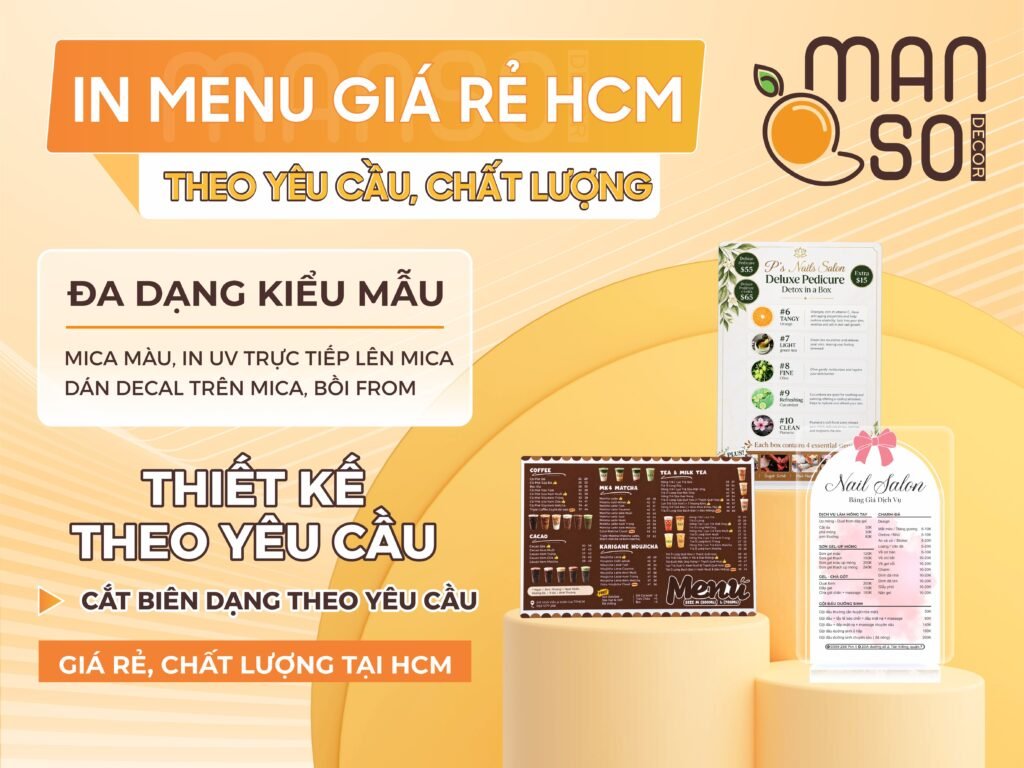 In Menu Đẹp Giá Rẻ HCM Theo Yêu Cầu, Chất Lượng - Manso Decor menu gia re ho chi minh manso decor